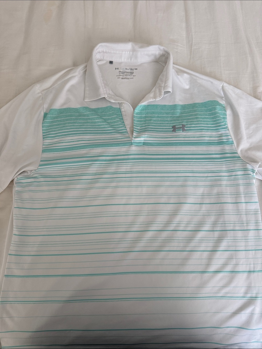 Under Armour Men’s White Polo with Mint Stripe Accents